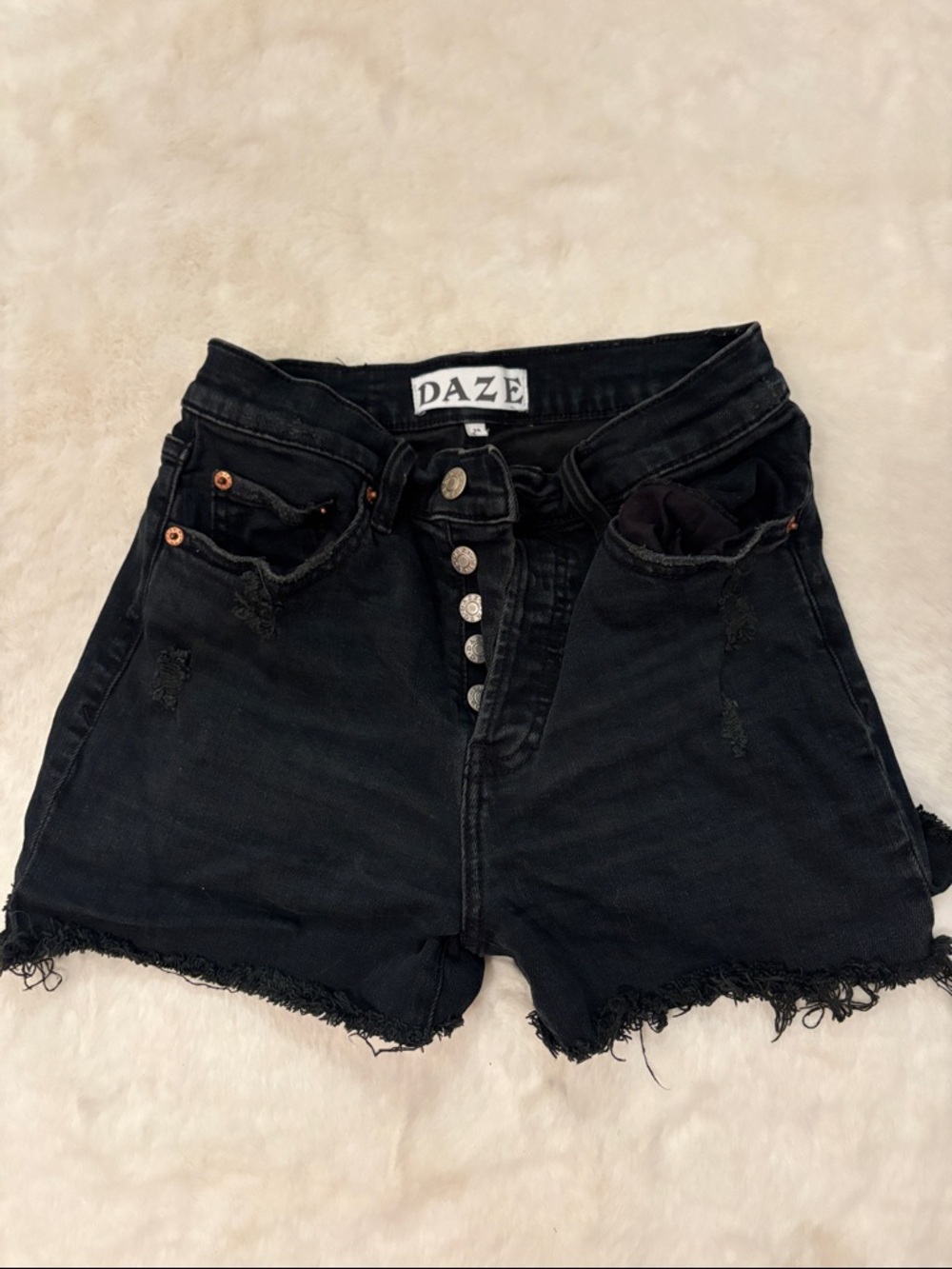 DAZE Black High-Rise Distressed Denim Shorts